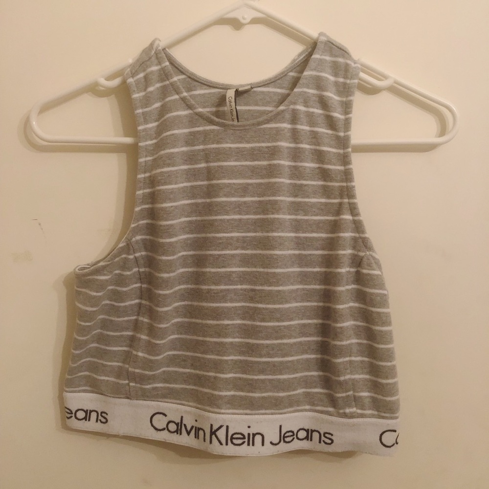 Striped grey and white crop top